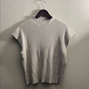 Calvin Klein Ribbed Cream Top with shoulder pads